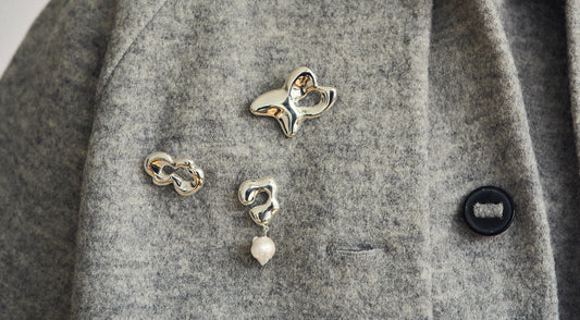 silver brooches, sterling silver, heirloom hats, seola atelier, pearls, organic shapes
