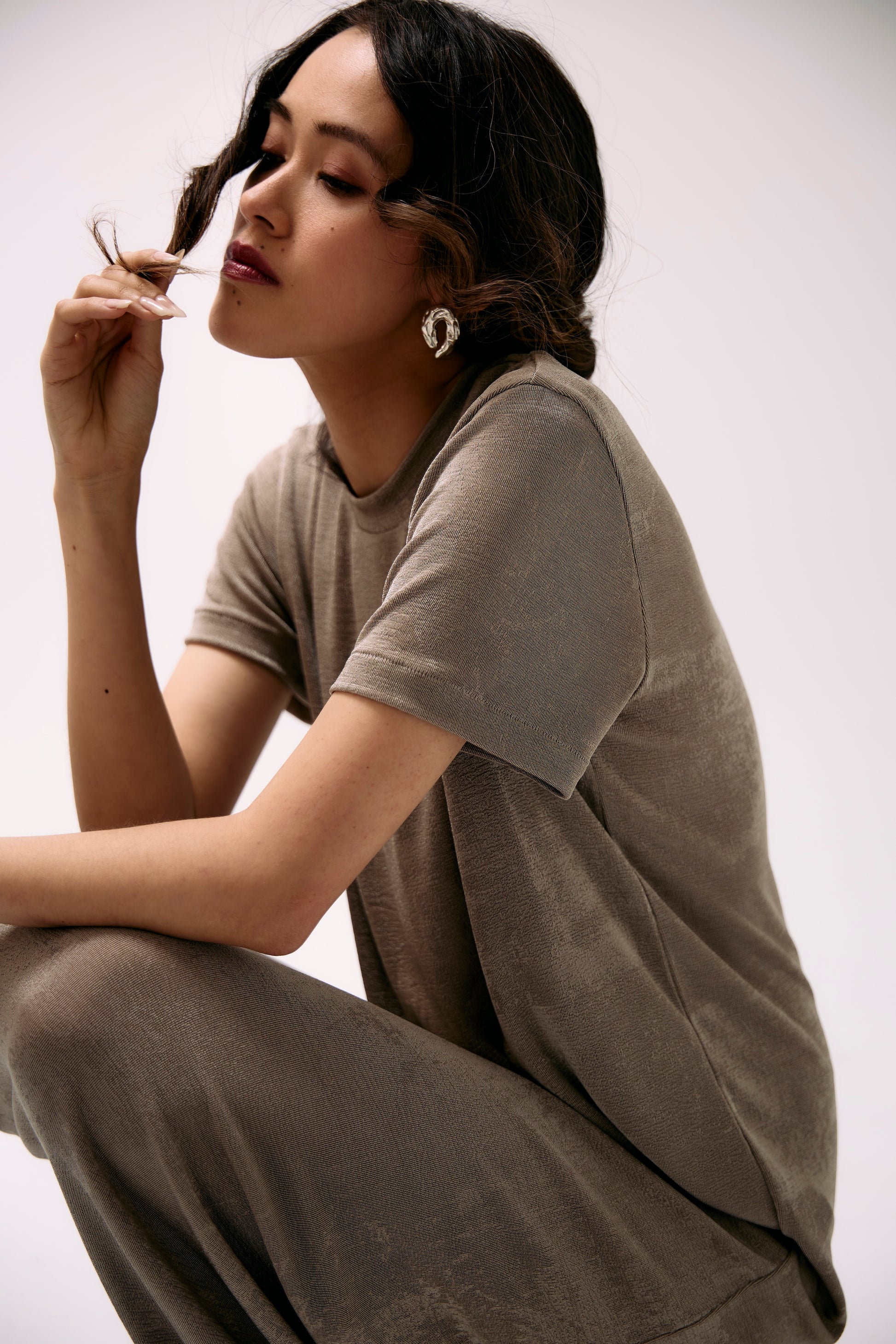 Bold textured statement earrings in silver, designed by SÉOLA Atelier in Montreal